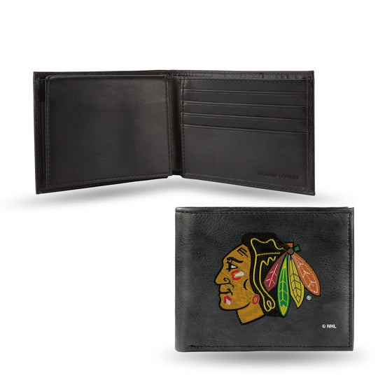 Chicago Blackhawks Wallet Billfold Leather Embroidered Black - Special Order