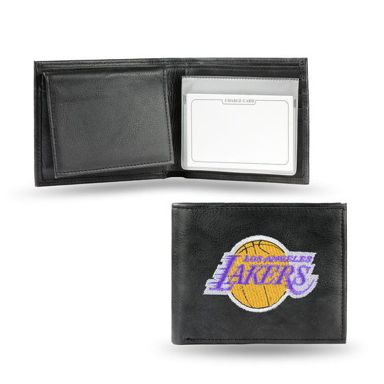 NBA Basketball Los Angeles Lakers  Embroidered Genuine Leather Billfold Wallet 3.25" x 4.25" - Slim