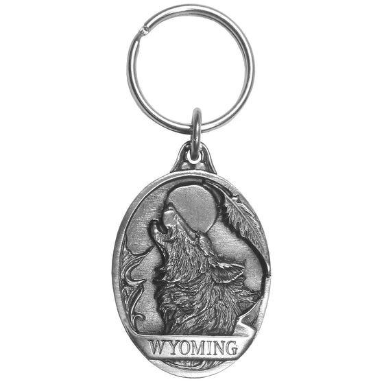 Wyoming Wolf Antiqued Keyring