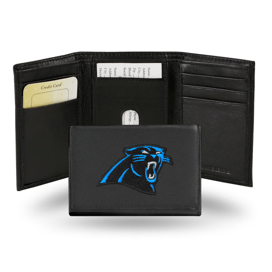 NFL Football Carolina Panthers  Embroidered Genuine Leather Tri-fold Wallet 3.25" x 4.25" - Slim