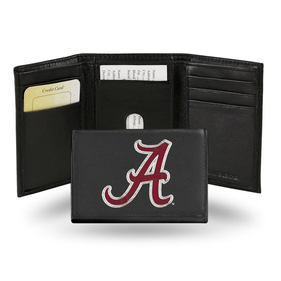 NCAA  Alabama Crimson Tide Standard Embroidered Genuine Leather Tri-fold Wallet 3.25" x 4.25" - Slim