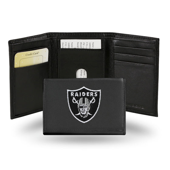 NFL Football Las Vegas Raiders  Embroidered Genuine Leather Tri-fold Wallet 3.25" x 4.25" - Slim