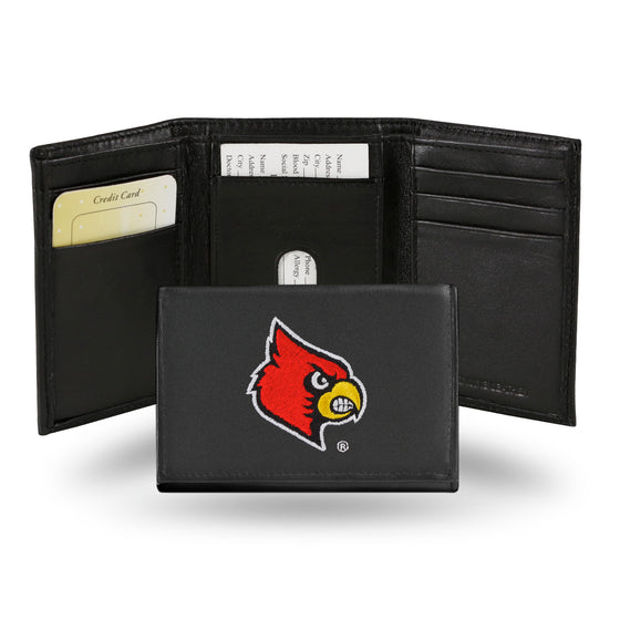 NCAA  Louisville Cardinals  Embroidered Genuine Leather Tri-fold Wallet 3.25" x 4.25" - Slim