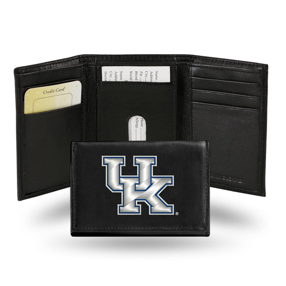 NCAA  Kentucky Wildcats  Embroidered Genuine Leather Tri-fold Wallet 3.25" x 4.25" - Slim