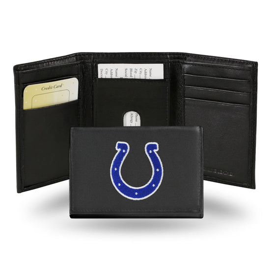 NFL Football Indianapolis Colts  Embroidered Genuine Leather Tri-fold Wallet 3.25" x 4.25" - Slim