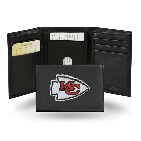 NFL Football Kansas City Chiefs  Embroidered Genuine Leather Tri-fold Wallet 3.25" x 4.25" - Slim