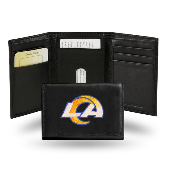 NFL Football Los Angeles Rams  Embroidered Genuine Leather Tri-fold Wallet 3.25" x 4.25" - Slim