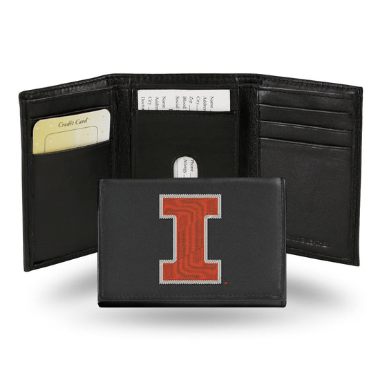 NCAA  Illinois Fighting Illini  Embroidered Genuine Leather Tri-fold Wallet 3.25" x 4.25" - Slim