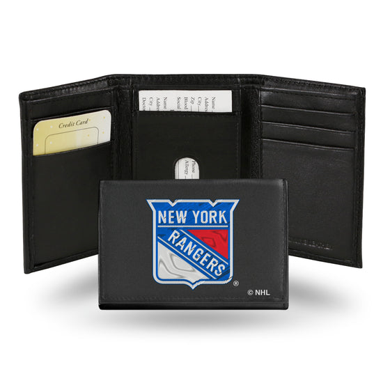 NHL Hockey New York Rangers  Embroidered Genuine Leather Tri-fold Wallet 3.25" x 4.25" - Slim