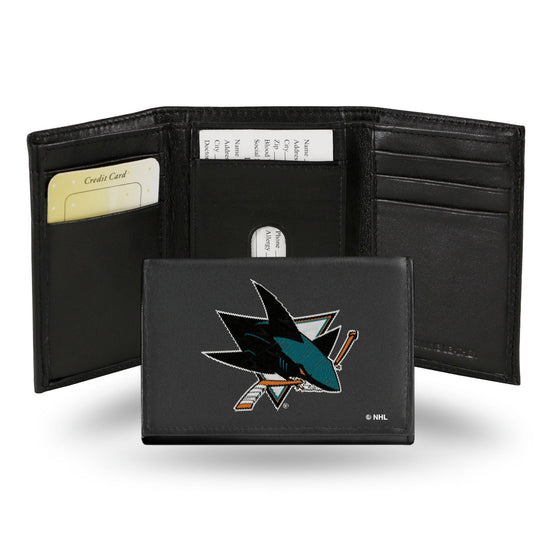 San Jose Sharks Wallet Trifold Leather Embroidered