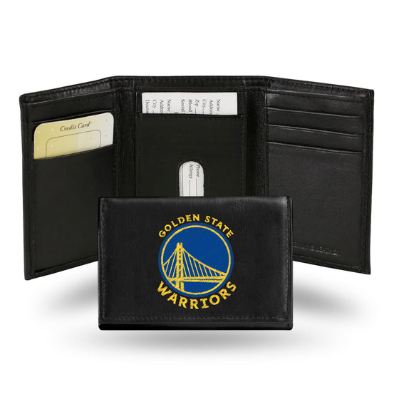 NBA Basketball Golden State Warriors  Embroidered Genuine Leather Tri-fold Wallet 3.25" x 4.25" - Slim