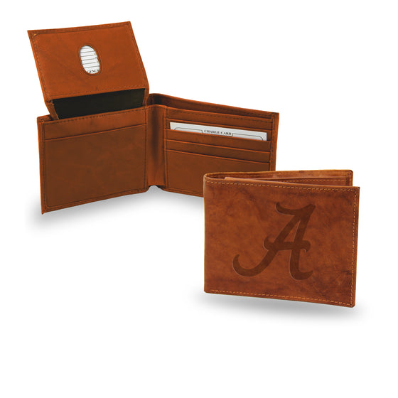 NCAA  Alabama Crimson Tide Standard Genuine Leather Billfold Wallet - 3.25" x 4.25" - Slim Style