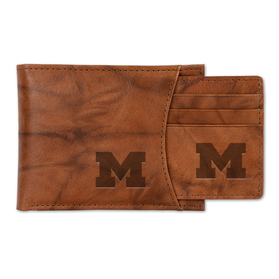 NCAA  Michigan Wolverines  Genuine Leather Slider Wallet - 2 Gifts in One