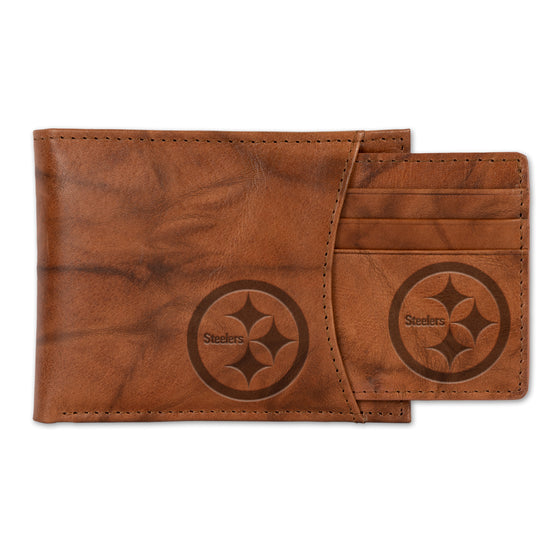 NFL Football Pittsburgh Steelers  Genuine Leather Slider Wallet - 2 Gifts in One