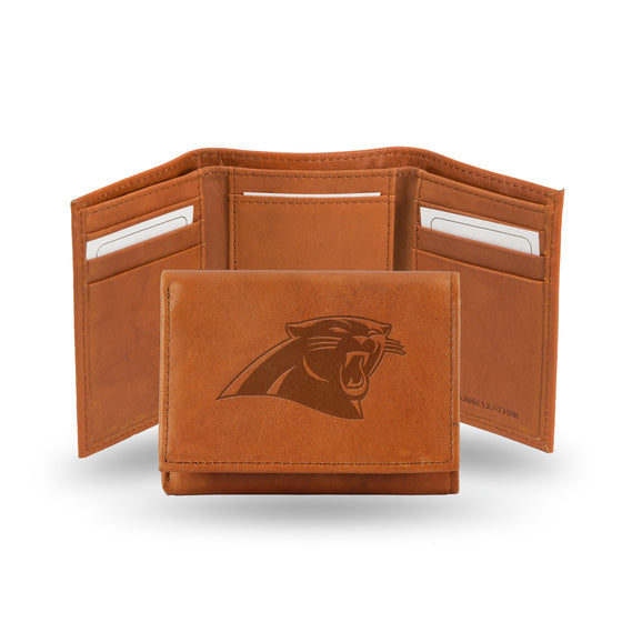 NFL Football Carolina Panthers  Brown Embossed Genuine Leather Tri-Fold Wallet