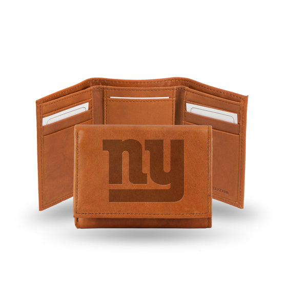 NFL Football New York Giants  Brown Embossed Genuine Leather Tri-Fold Wallet