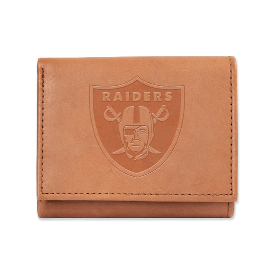 NFL Football Las Vegas Raiders  Brown Embossed Genuine Leather Tri-Fold Wallet