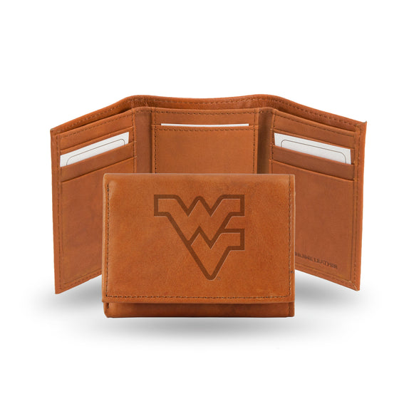 NCAA  West Virginia Mountaineers  Brown Embossed Genuine Leather Tri-Fold Wallet