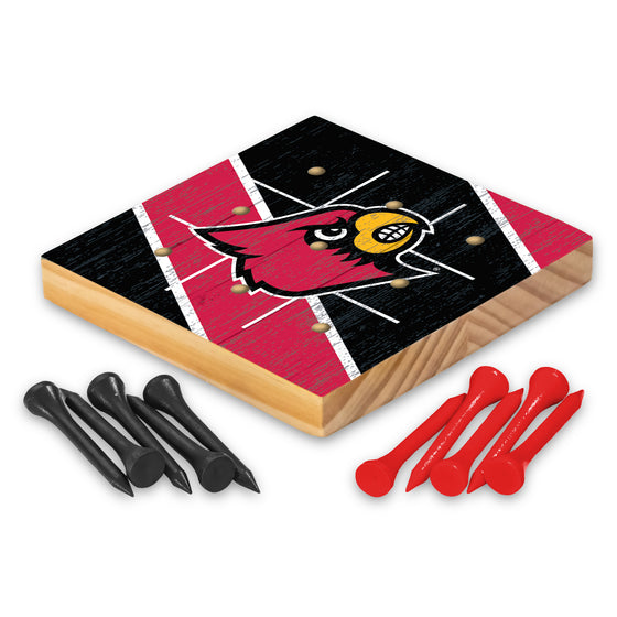 NCAA  Louisville Cardinals  4.25" x 4.25" Wooden Travel Sized Tic Tac Toe Game - Toy Peg Games - Family Fun