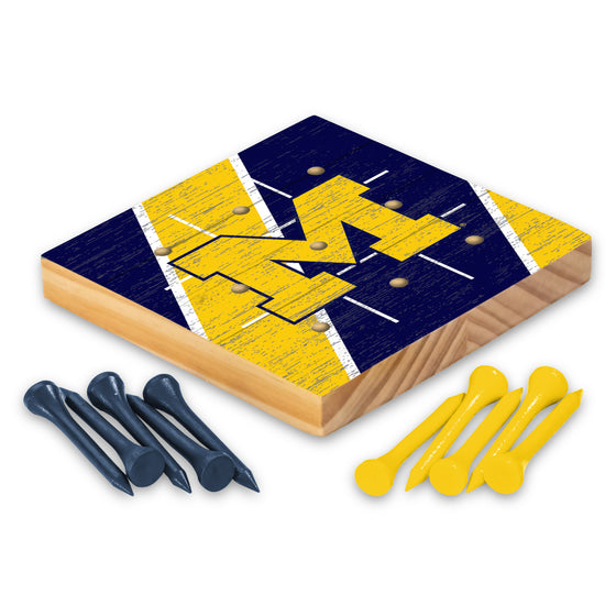 NCAA  Michigan Wolverines  4.25" x 4.25" Wooden Travel Sized Tic Tac Toe Game - Toy Peg Games - Family Fun