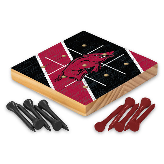 NCAA  Arkansas Razorbacks  4.25" x 4.25" Wooden Travel Sized Tic Tac Toe Game - Toy Peg Games - Family Fun
