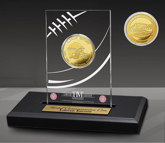 University of Florida Gators 3-Time National Champions Gold Coin in Acrylic Display