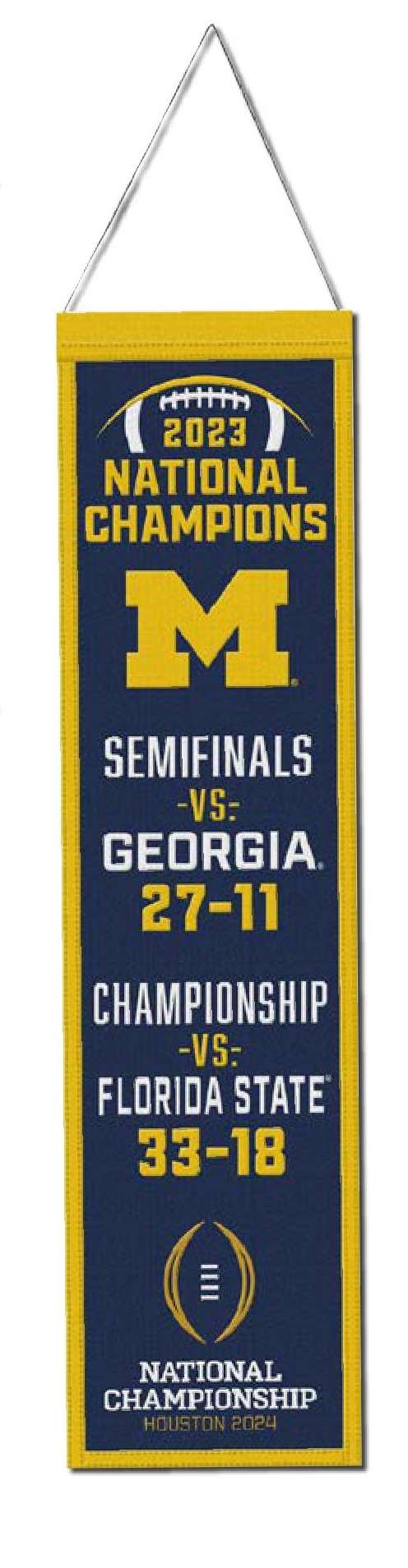 Michigan Wolverines 2024 CFP NCAA National Champs 8"x32" Champions Wool Banner - 757 Sports Collectibles