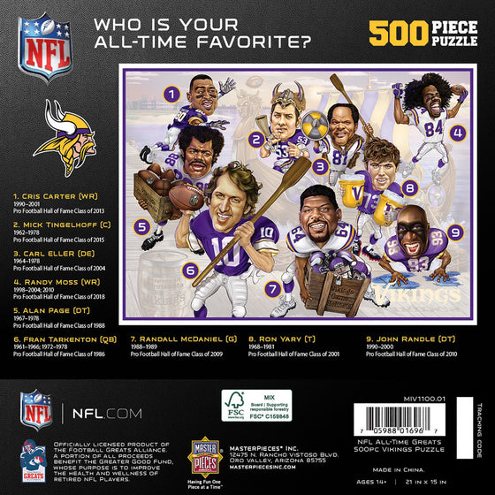 Minnesota Vikings - All Time Greats 500 Piece Jigsaw Puzzle - 757 Sports Collectibles