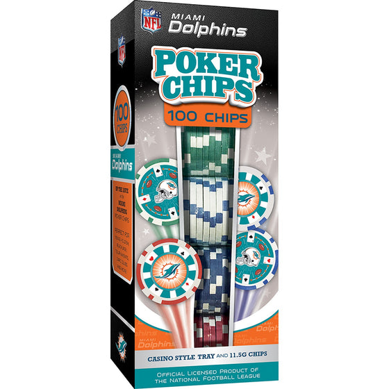 Miami Dolphins 100 Piece Poker Chips - 757 Sports Collectibles