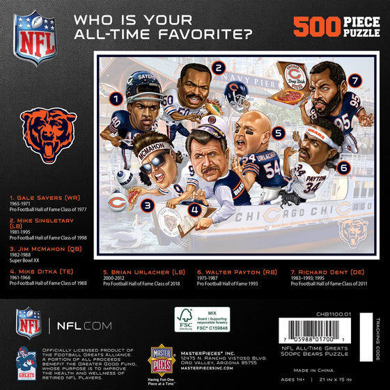 Chicago Bears - All Time Greats 500 Piece Jigsaw Puzzle - 757 Sports Collectibles