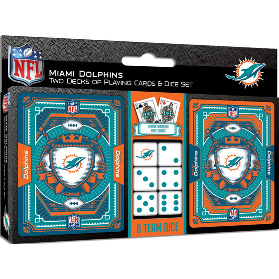 Miami Dolphins - 2-Pack Playing Cards & Dice Set - 757 Sports Collectibles