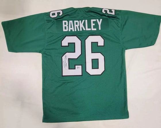 Philadelphia Eagles SAQUON BARKLEY GREEN SIGNED PRO STYLE CUSTOM XL JERSEY - Beckett Witnessed