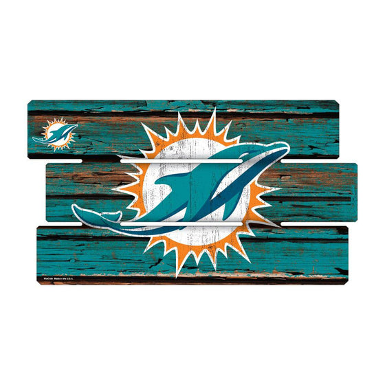 Miami Dolphins Aqua Burgandy Fence Wooden Sign 14"x25" - 757 Sports Collectibles