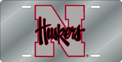 Nebraska Cornhuskers License Plate Laser Cut Silver