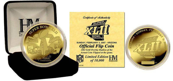 New York Giants v. New England Patriots Super Bowl XLII 24kt Gold Flip Coin (HM) - 757 Sports Collectibles