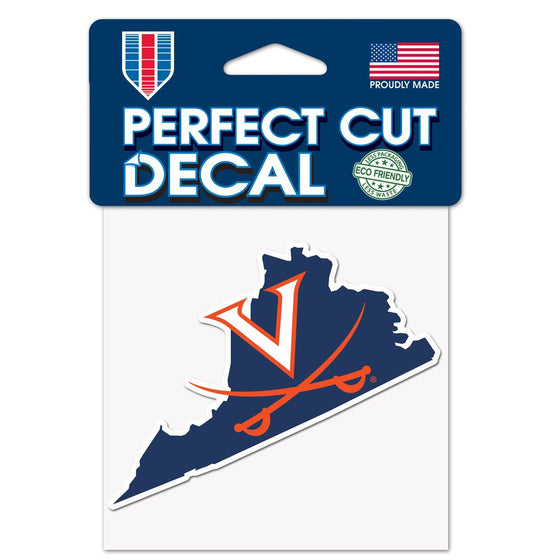 Virginia Cavaliers Perfect Cut Decal 4"x4" VA State Shape Stickers