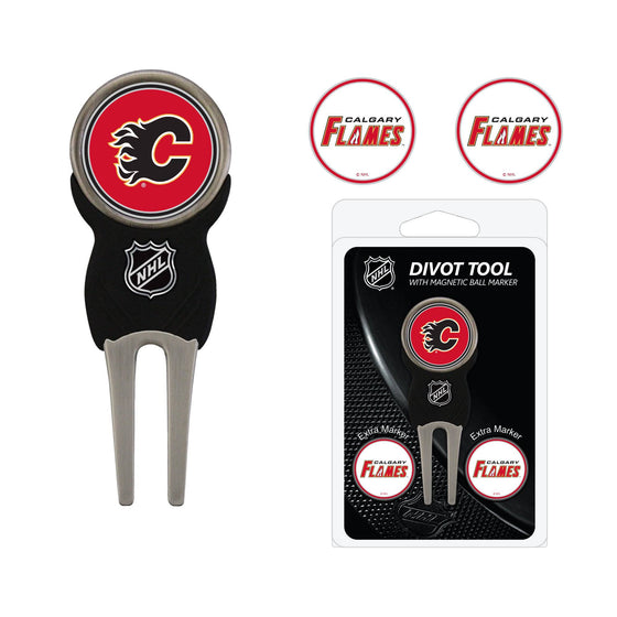 Calgary Flames Divot Tool Pack With 3 Golf Ball Markers - 757 Sports Collectibles