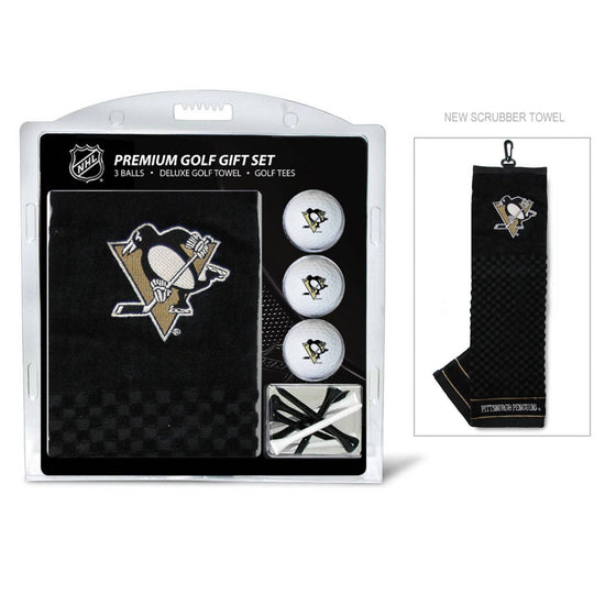 Pittsburgh Penguins Embroidered Golf Towel, 3 Golf Ball, And Golf Tee Set - 757 Sports Collectibles