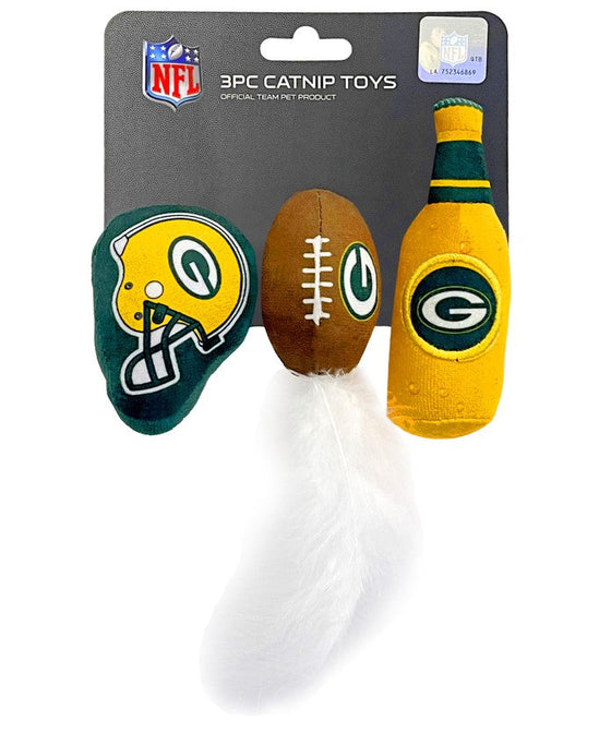 Green Bay Packers 3 pc Cat Nip Toy Set Pets First