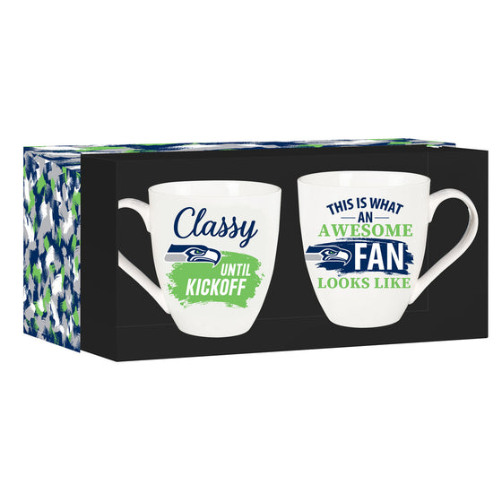 Seattle Seahawks Coffee Mug 17oz Ceramic 2 Piece Set with Gift Box - 757 Sports Collectibles