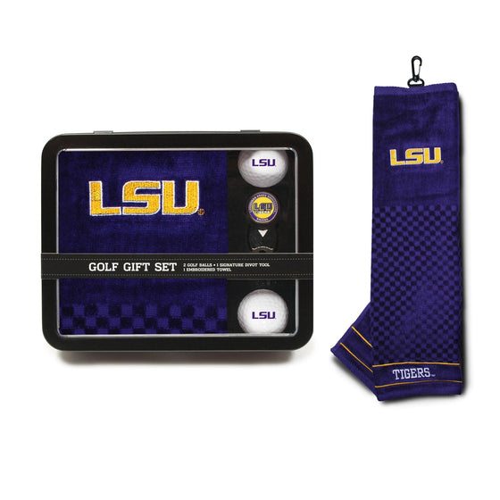 LSU Tigers Embroidered Golf Towel, 2 Golf Balls, And Divot Tool Set - 757 Sports Collectibles