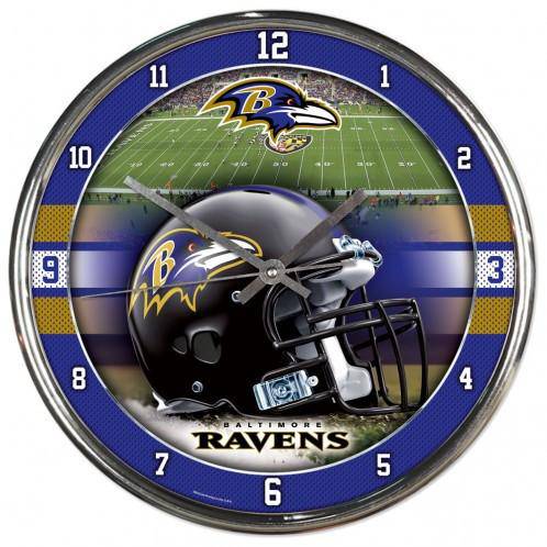 NFL Baltimore Ravens 12 Inch Chrome Round Wall Clock (Helmet) - 757 Sports Collectibles