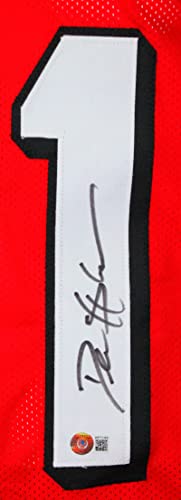 Deion Sanders Autographed Red Pro Style Jersey-Beckett W Hologram Black - 757 Sports Collectibles