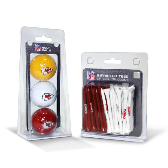 Kansas City Chiefs 3 Golf Balls And 50 Golf Tees - 757 Sports Collectibles