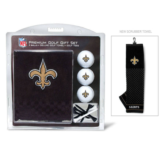 New Orleans Saints Embroidered Golf Towel, 3 Golf Ball, And Golf Tee Set - 757 Sports Collectibles