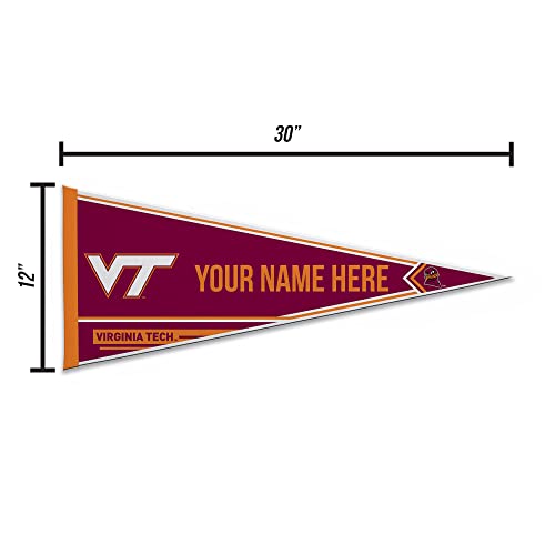 Rico Industries NCAA Virginia Tech Hokies Personalized - Custom 12" x 30" Soft Felt Pennant - EZ to Hang - 757 Sports Collectibles