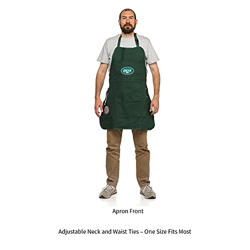 Team Sports America NFL New York Jets Ultimate Grilling Apron Durable Cotton with Beverage Opener and Multi Tool For Football Fans Fathers Day and More - 757 Sports Collectibles