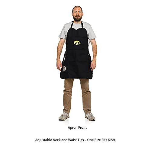 Team Sports America Collegiate University of Iowa Ultimate Grilling Apron Durable Cotton with Beverage Opener and Multi Tool For Football Fans Fathers Day and More - 757 Sports Collectibles