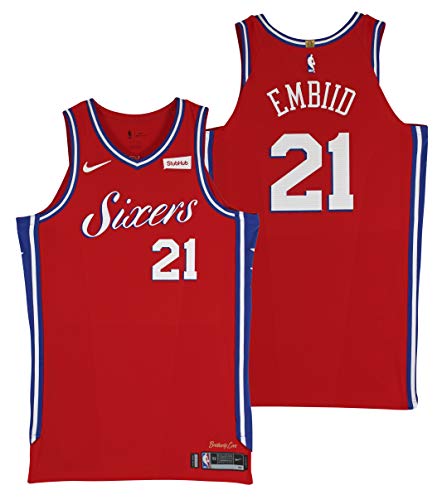 76ers Joel Embiid March 8, 2018 Game Used Red Road Nike Jersey NBA LOA - 757 Sports Collectibles