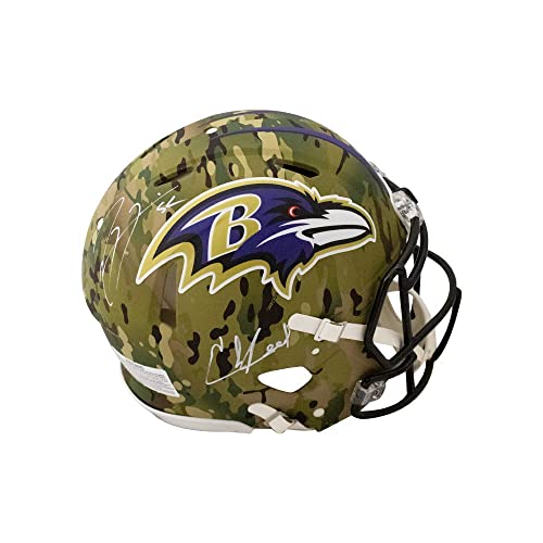 Ray Lewis Ed Reed Autographed Baltimore Camo Authentic Full-Size Football Helmet - BAS (White Ink) - 757 Sports Collectibles